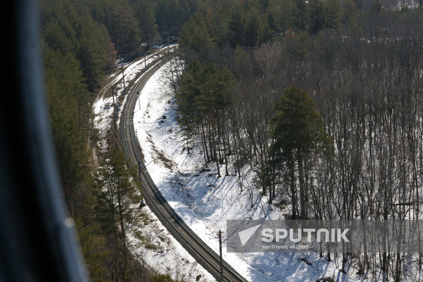Police helicopter patrolling M-5 Ural federal highway