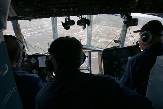 Police helicopter patrolling M-5 Ural federal highway