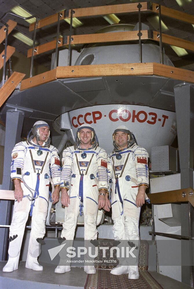 Cosmonauts Georgy Grechko, Alexandr Volkov, Vladimir Vasyutin