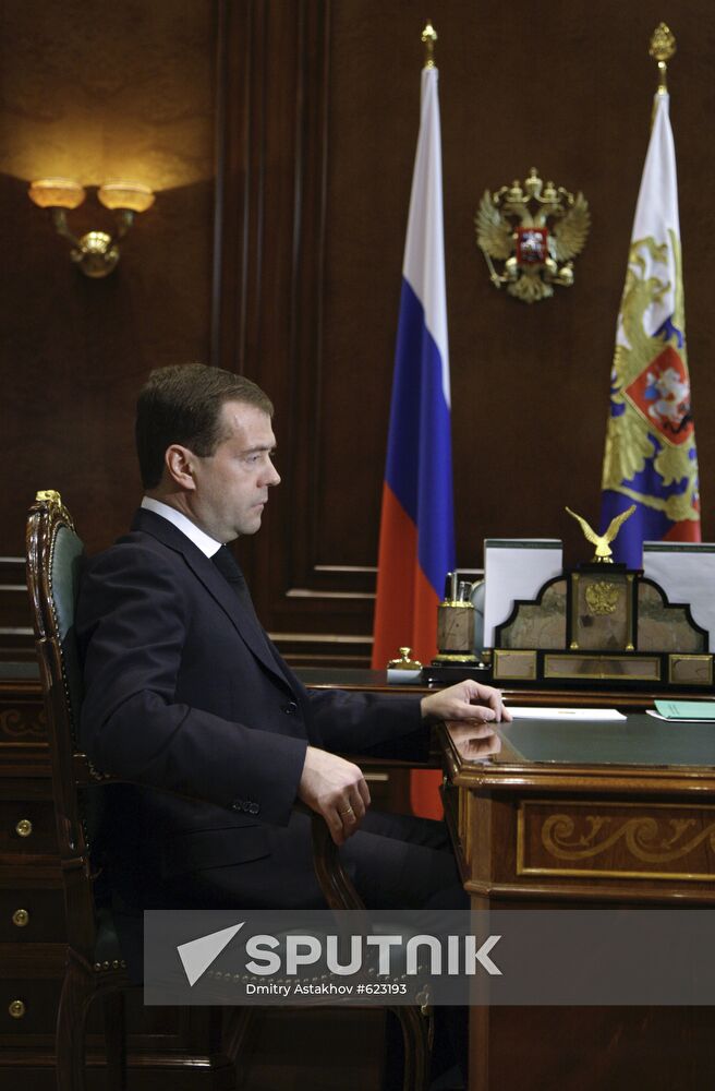 Dmitry Medvedev meets with Vladimir Putin