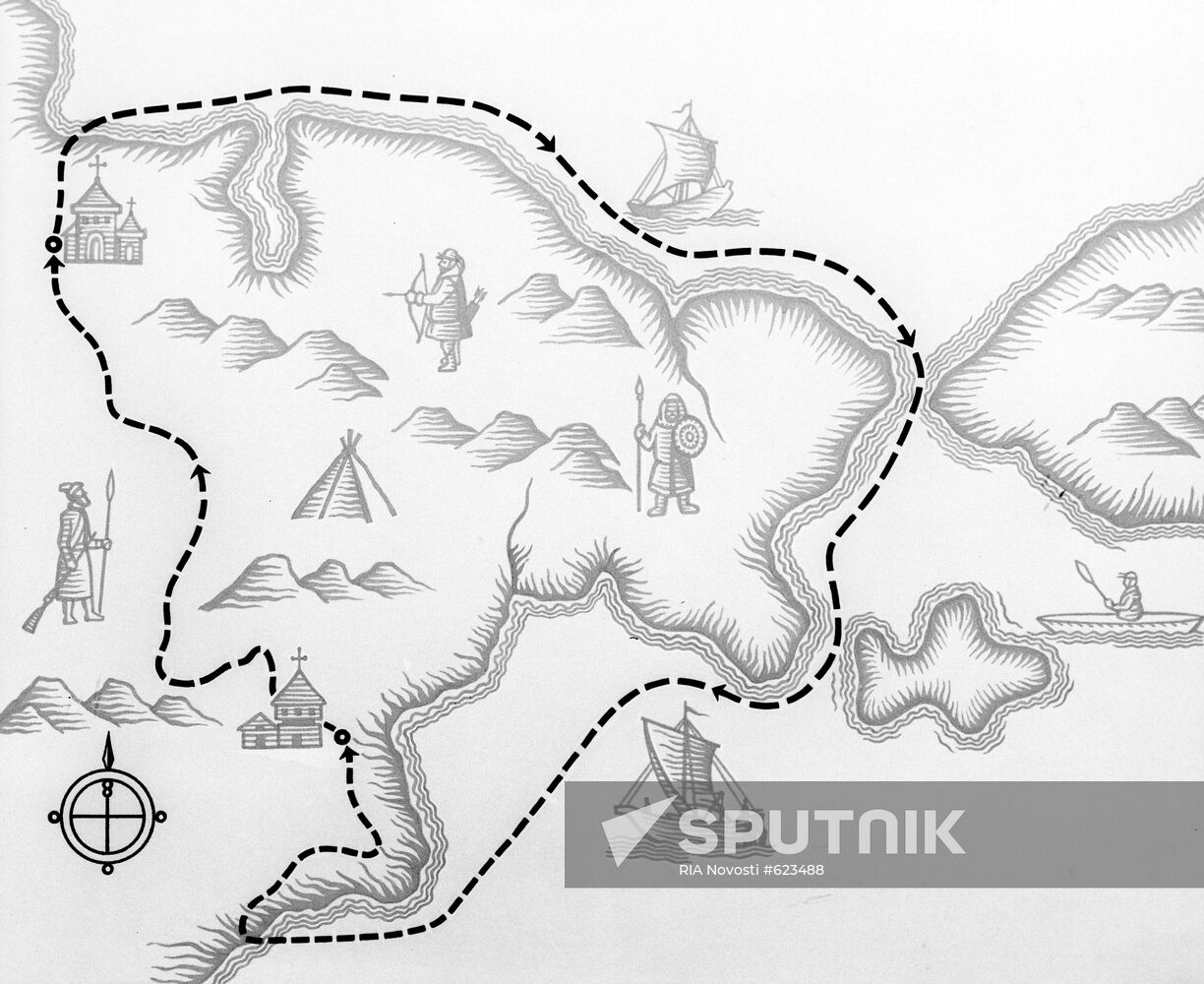 Map of Semyon Dezhnev's sea voyage