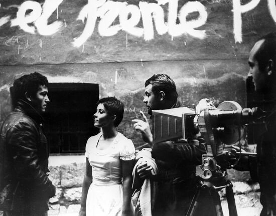 Actors and crew on set of movie This Moment