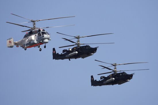 Kamov design bureau helicopters in parade air show