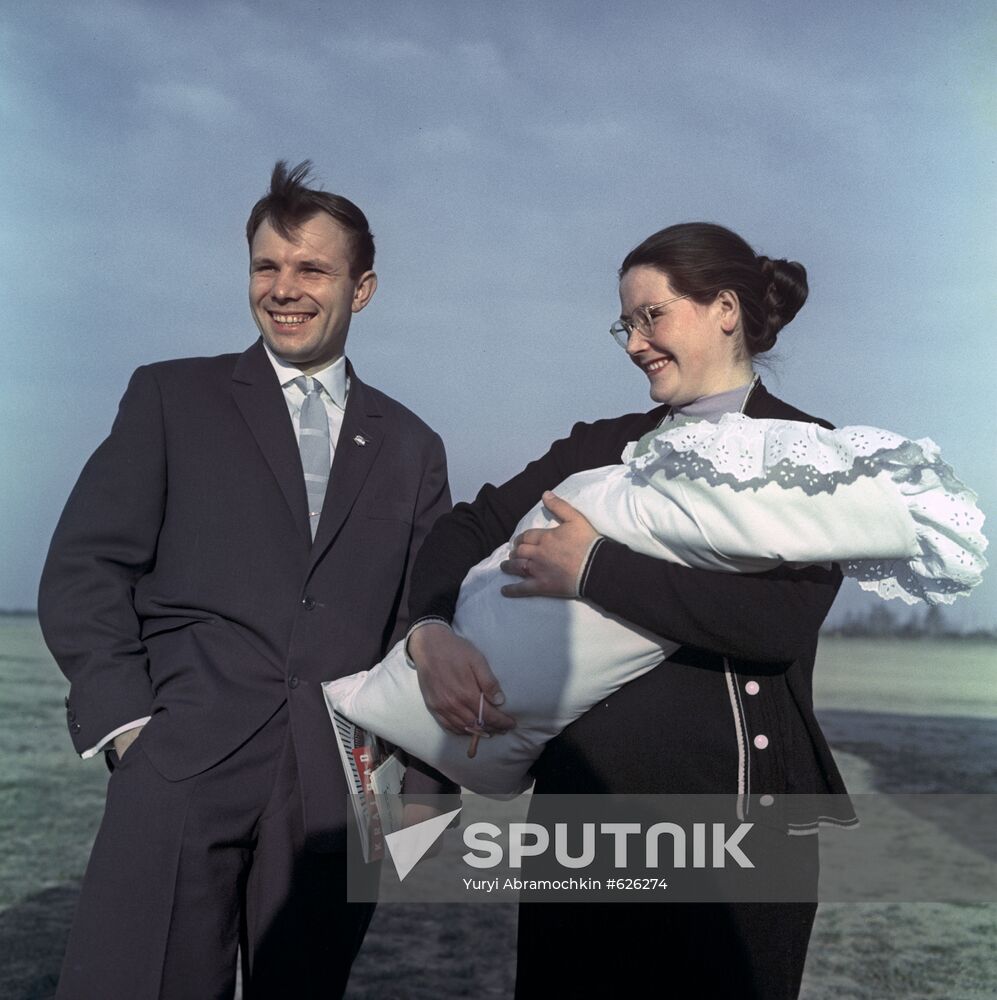 Yuri Gagarin with his Wife and Daughter