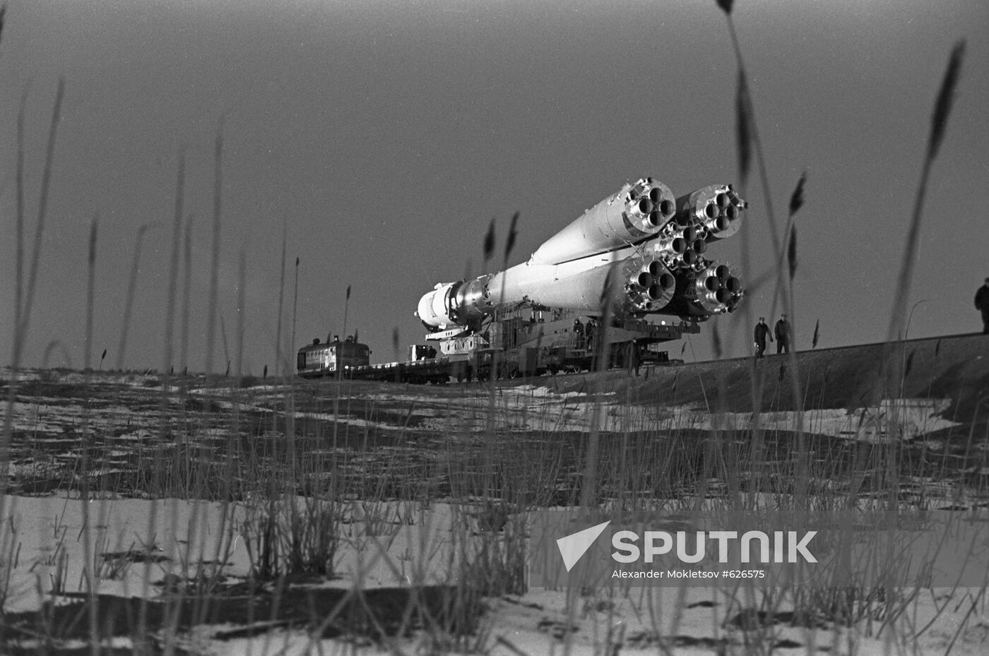 Transportation of boost rocket with space ship "Soyuz-28"