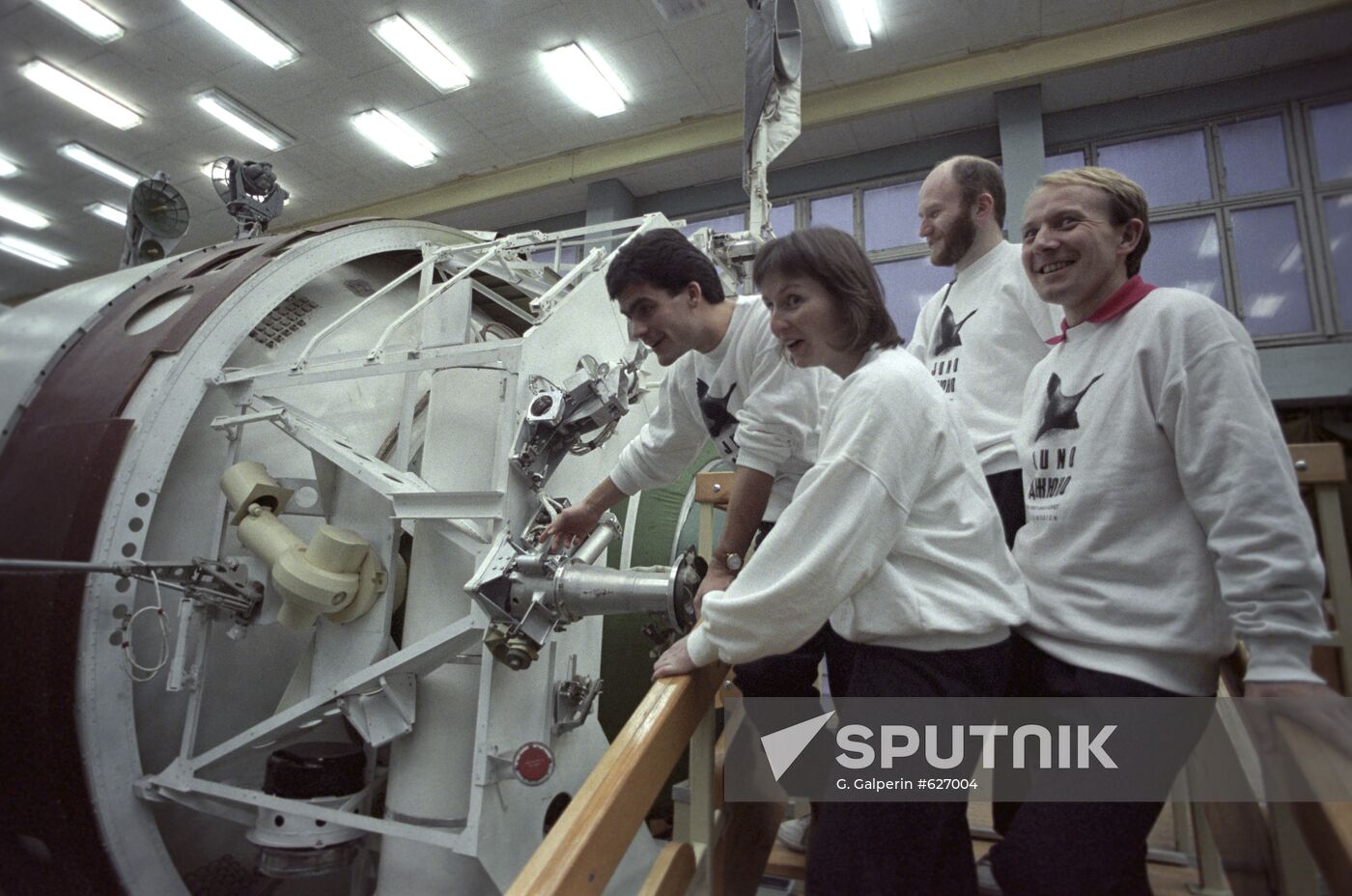 English potential astronauts Helen Sharman, Clive Smith and...
