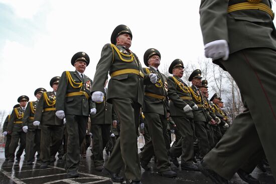 Great Patriotic War veterans during military parade rehearsal