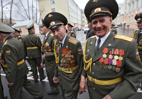 Great Patriotic War veterans during military parade rehearsal