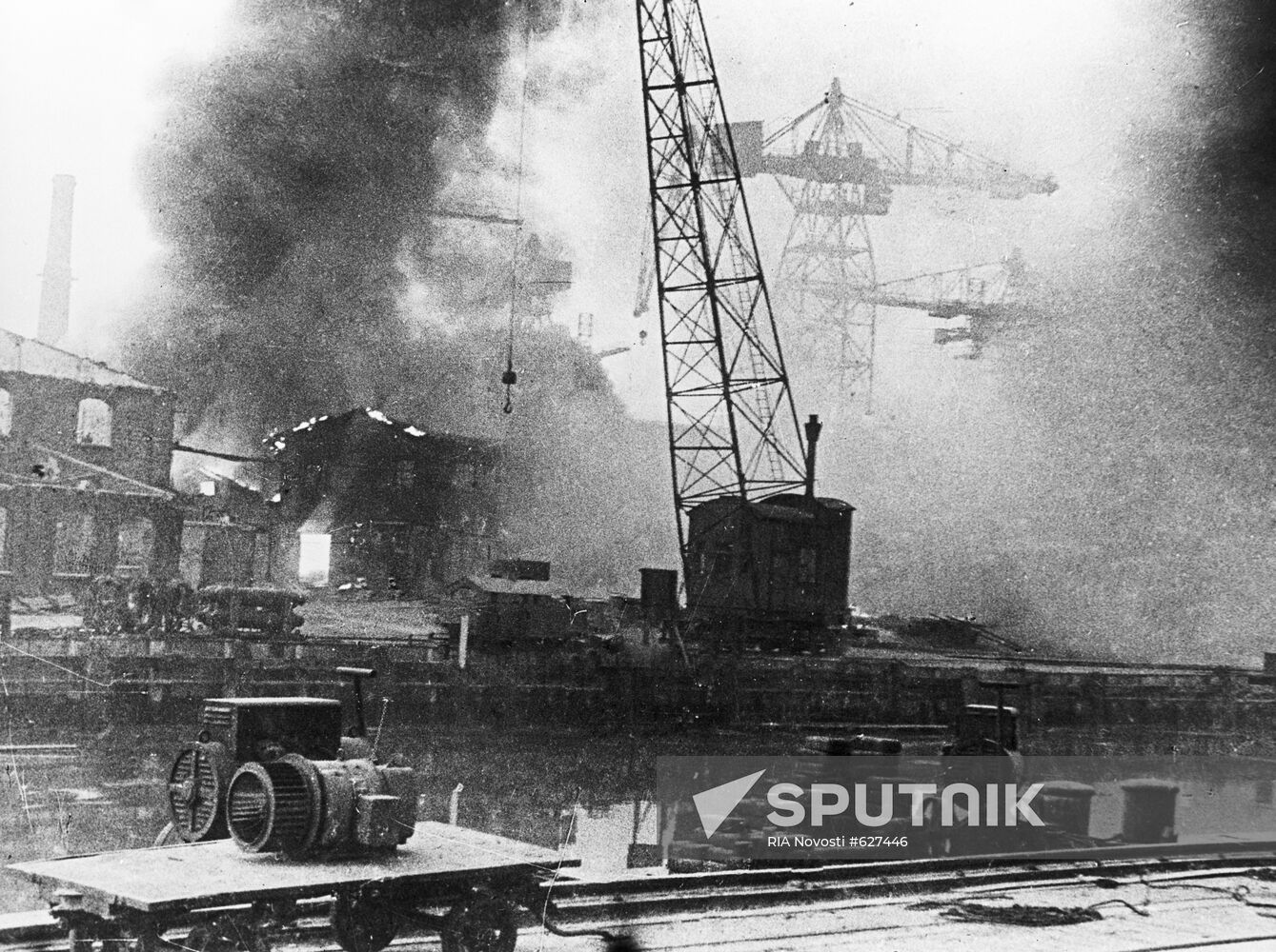 Burning port of Gdansk