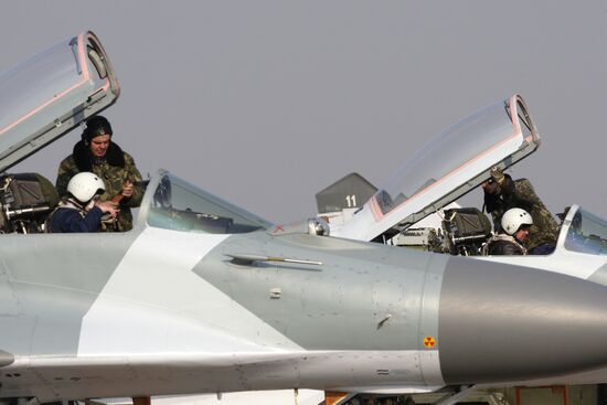 Mikoyan MiG-29 jet fighter aircraft preflight check