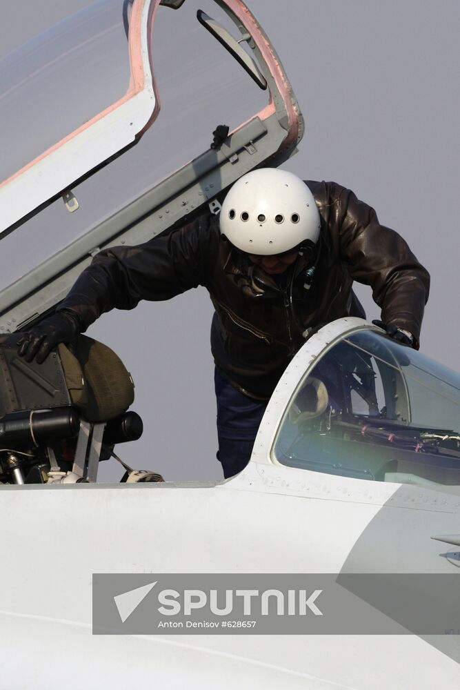 Mikoyan MiG-29 jet fighter aircraft preflight check