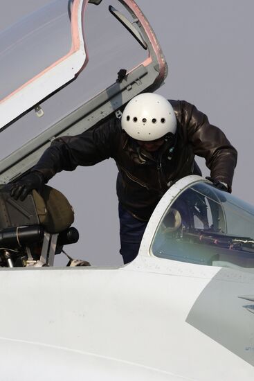 Mikoyan MiG-29 jet fighter aircraft preflight check