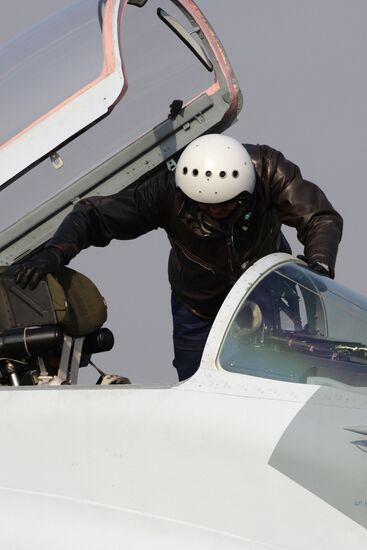 Mikoyan MiG-29 jet fighter aircraft preflight check