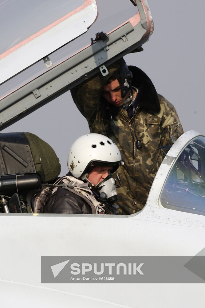 Mikoyan MiG-29 jet fighter aircraft preflight check