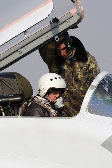 Mikoyan MiG-29 jet fighter aircraft preflight check