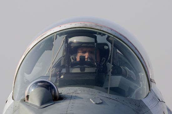 Pilot seen inside Mig-29SMT aircraft cockpit