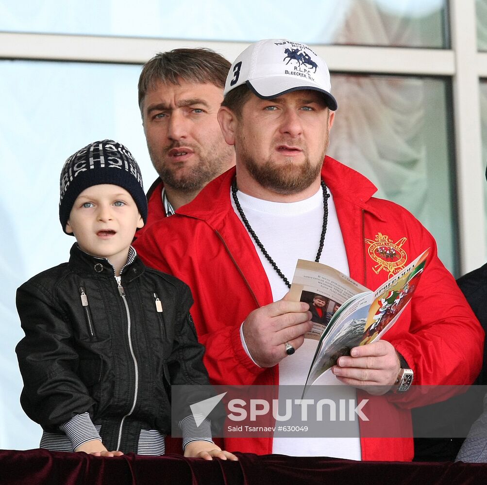 Ramzan Kadyrov with his son Akhmed, Adam Delimkhanov