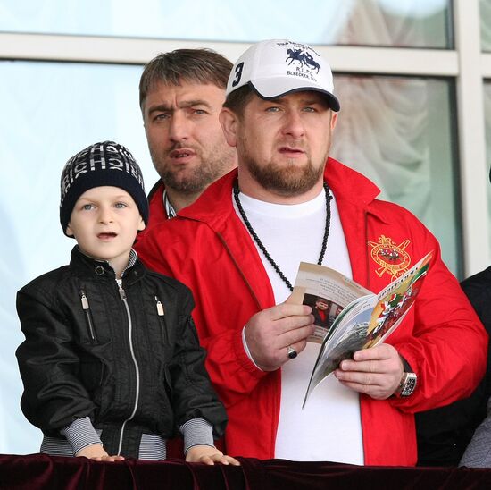 Ramzan Kadyrov with his son Akhmed, Adam Delimkhanov
