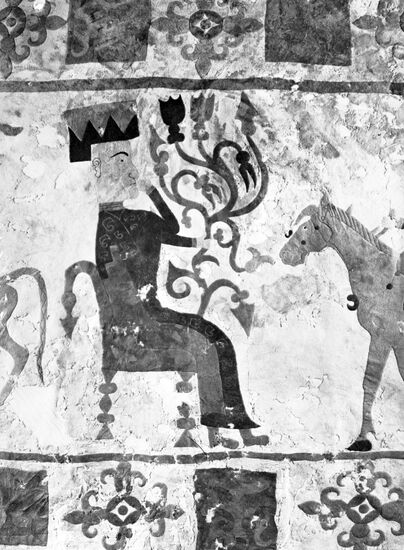 Fragment of "Goddess Meeting Horseman" felt carpet