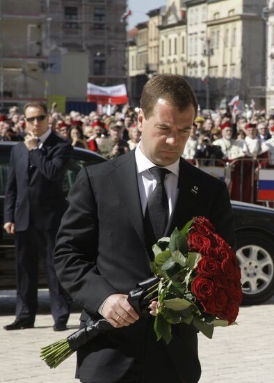 Dmitry Medvedev arrives to attend funeral of Lech Kaczynski