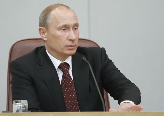 Russian Prime Minister Vladimir Putin at Duma meeting