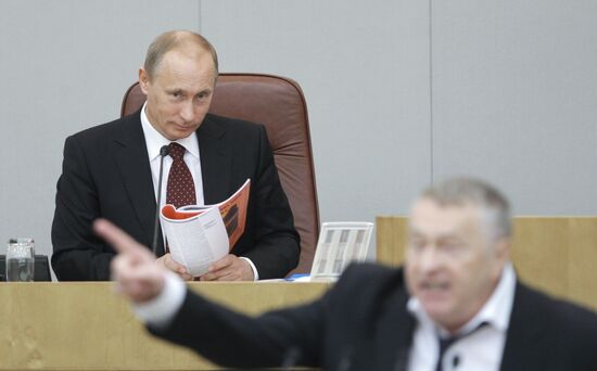 Russian Prime Minister Vladimir Putin at Duma meeting