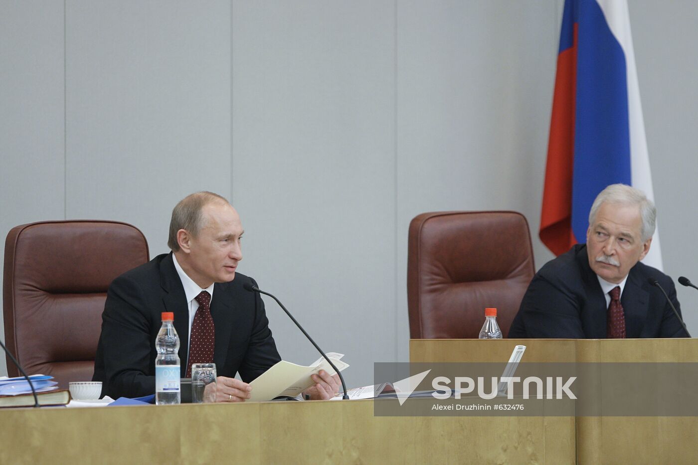 Russian Prime Minister Vladimir Putin at Duma meeting
