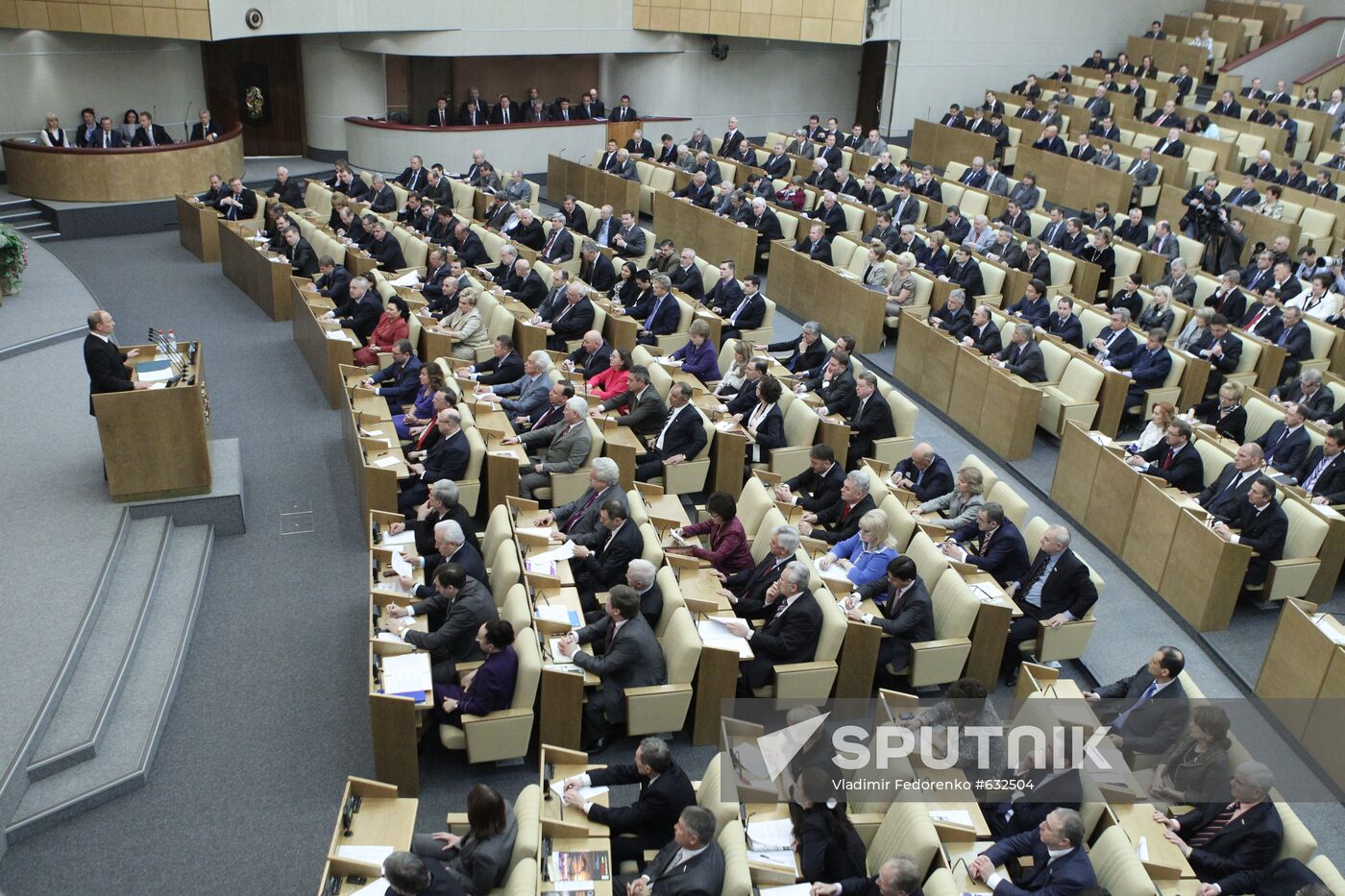 Russian Prime Minister Vladimir Putin at Duma meeting