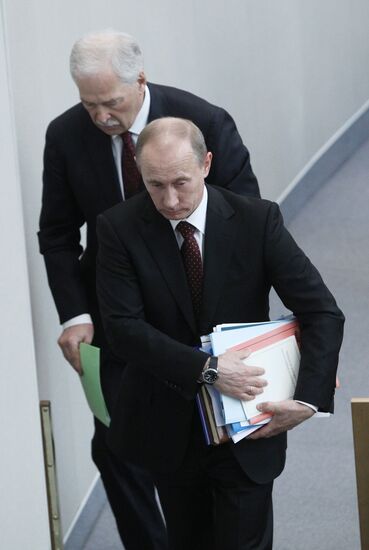 Russian Prime Minister Vladimir Putin at Duma meeting