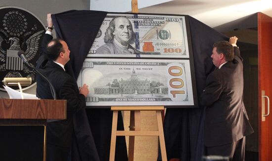 Presentation of new design of 100 hundred dollar bill