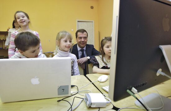 President Dmitry Medvedev visits Moscow school