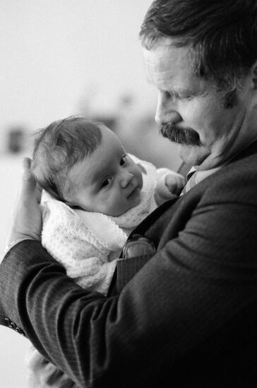 Professor Boris Leonov with a test-tube baby