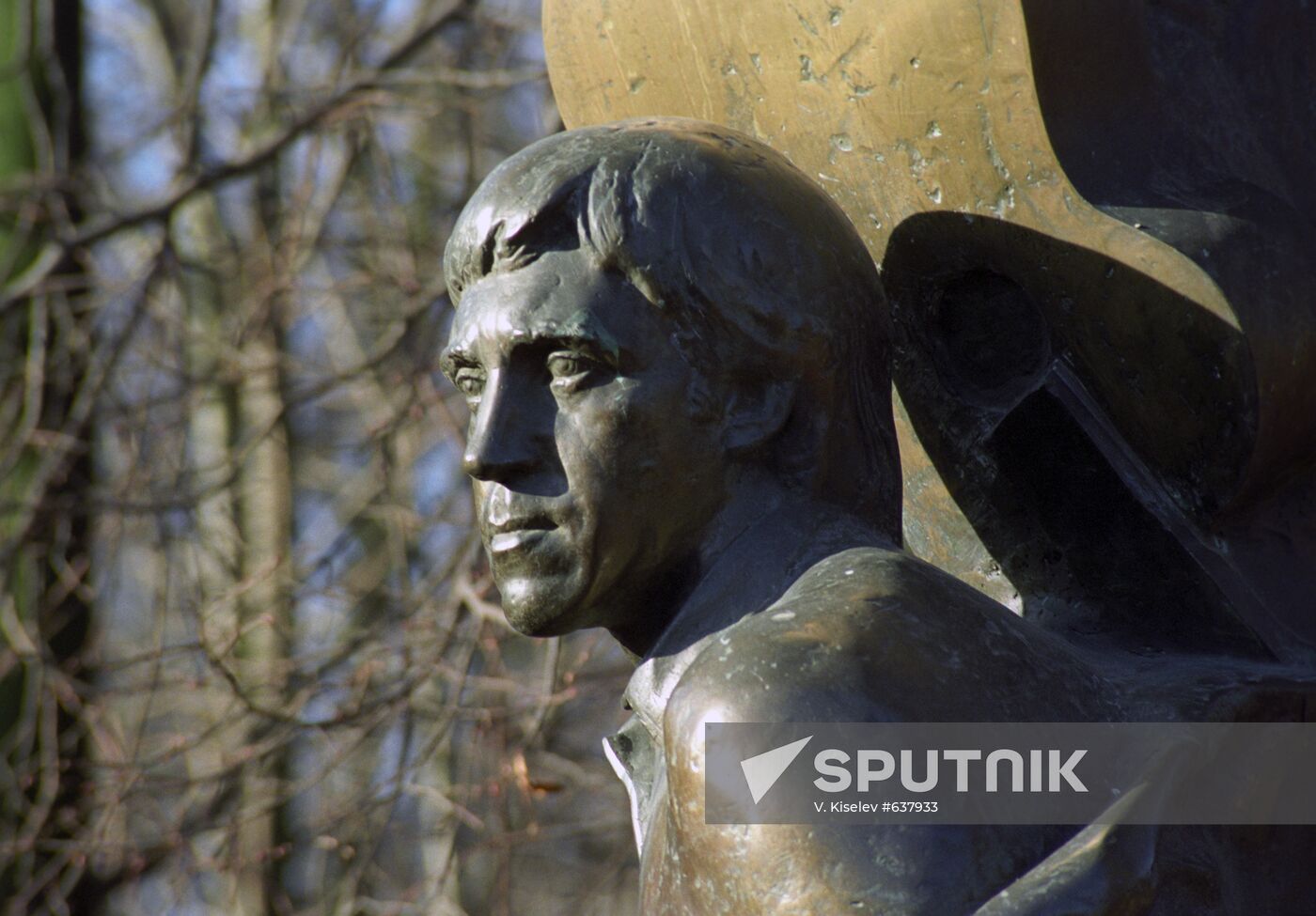 Close-up of monument to Vladimir Vysotsky