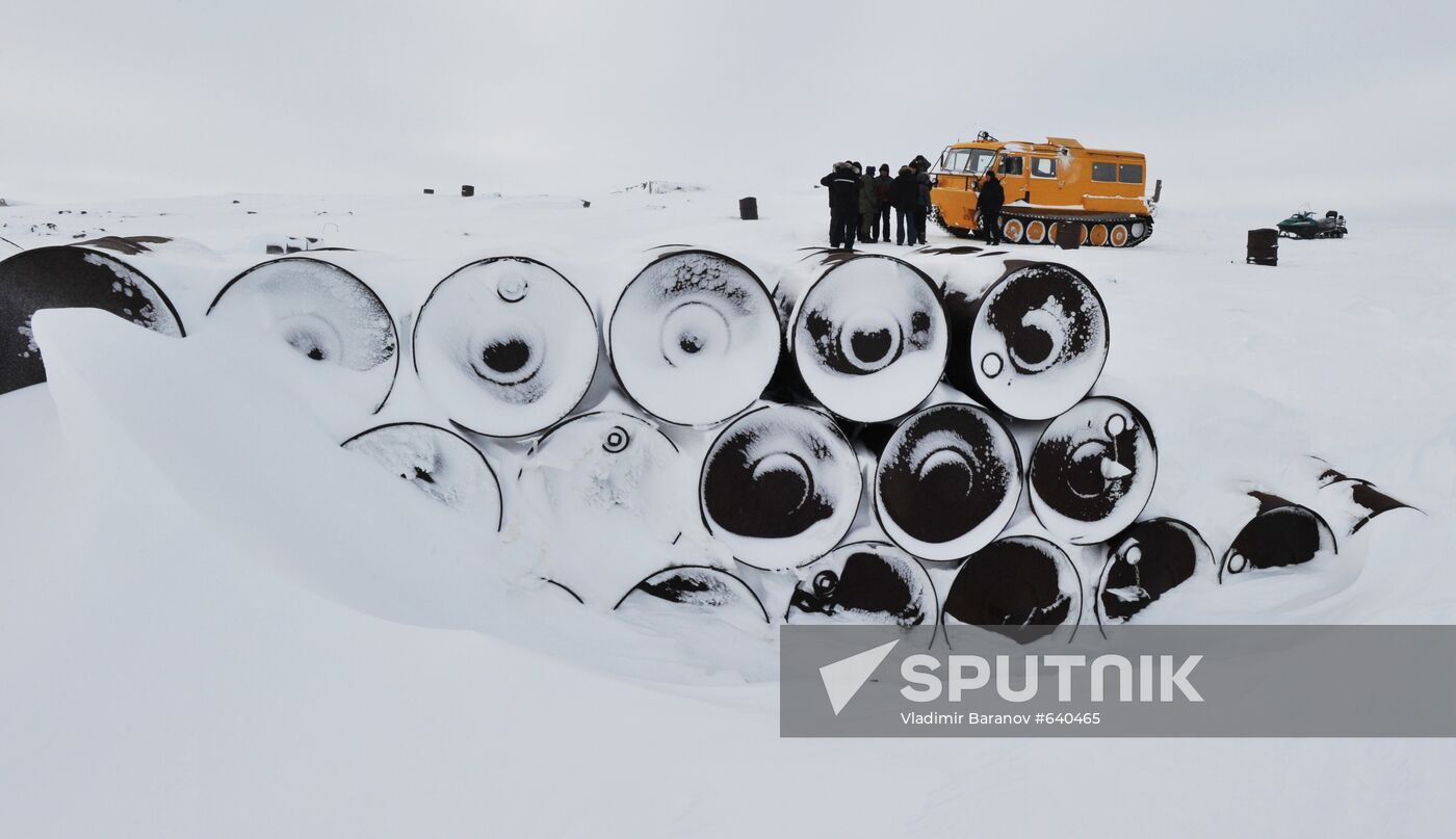 Barrels filled with fuels and lubricants