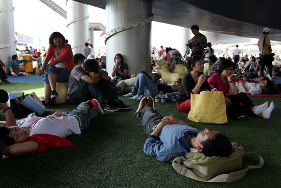 Visitors attend Shanghai World Expo 2010