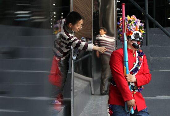 Man dressed as guardsman at Canada Pavilion