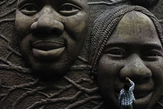 Visitor views items at Africa Pavilion at Shanghai World Expo