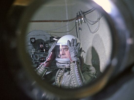 Pilot-Cosmonaut of the USSR Georgy Beregovoi in training