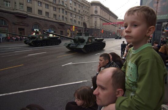 Military equipment moving along Tverskaya Street