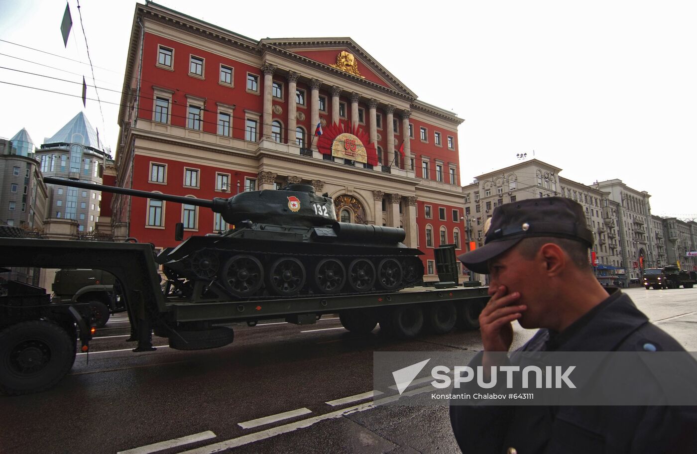 Military equipment moving along Tverskaya Street