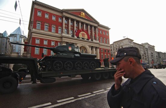 Military equipment moving along Tverskaya Street