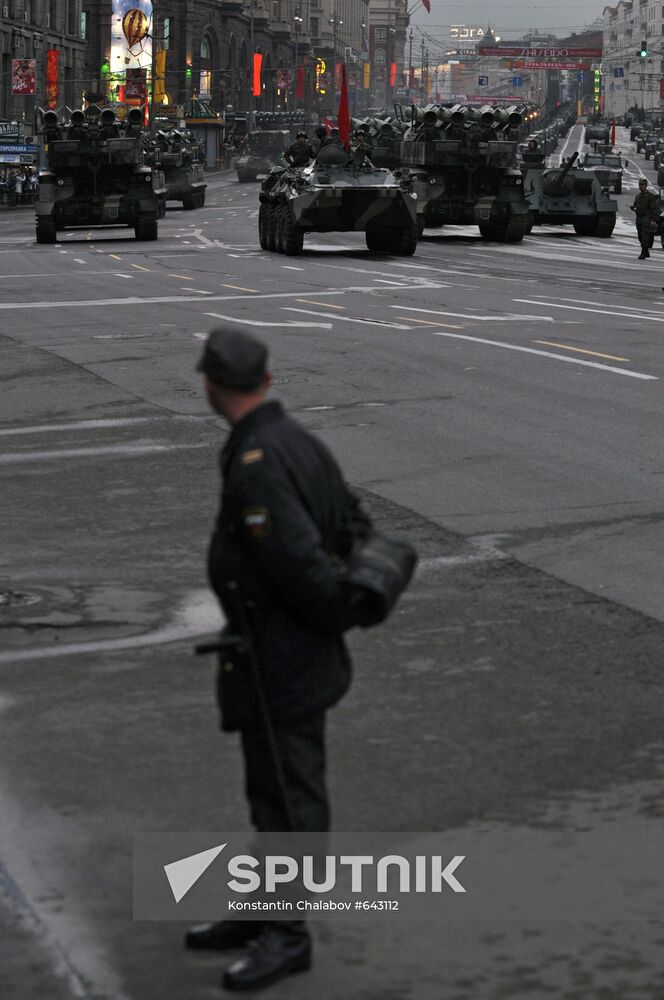 Military equipment moving along Tverskaya Street