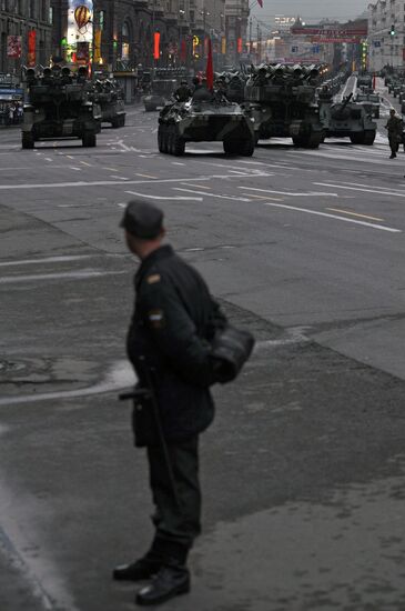 Military equipment moving along Tverskaya Street