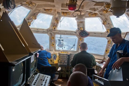 A-cruiser Piotr the Great long distance sea march is going on.
