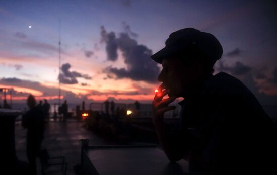 Nuclear-powered cruiser on long-distance expedition