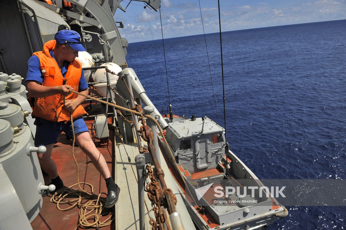 Nuclear-powered cruiser on long-distance expedition