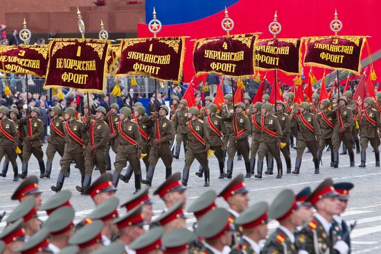 Participants in the dress rehearsal of the Victory Parade
