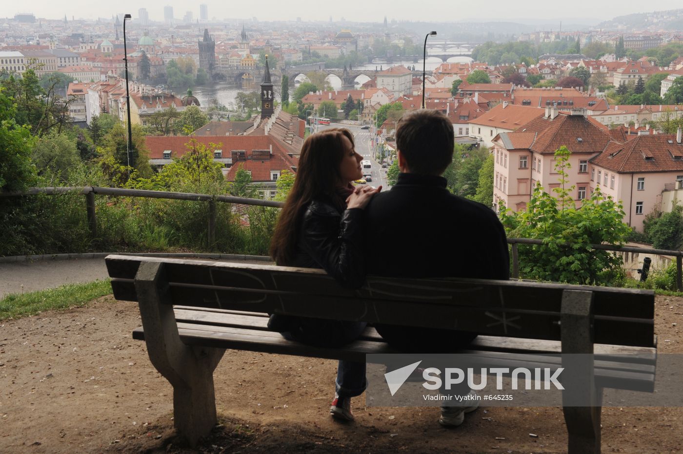 Sweethearts at observation deck in Prague