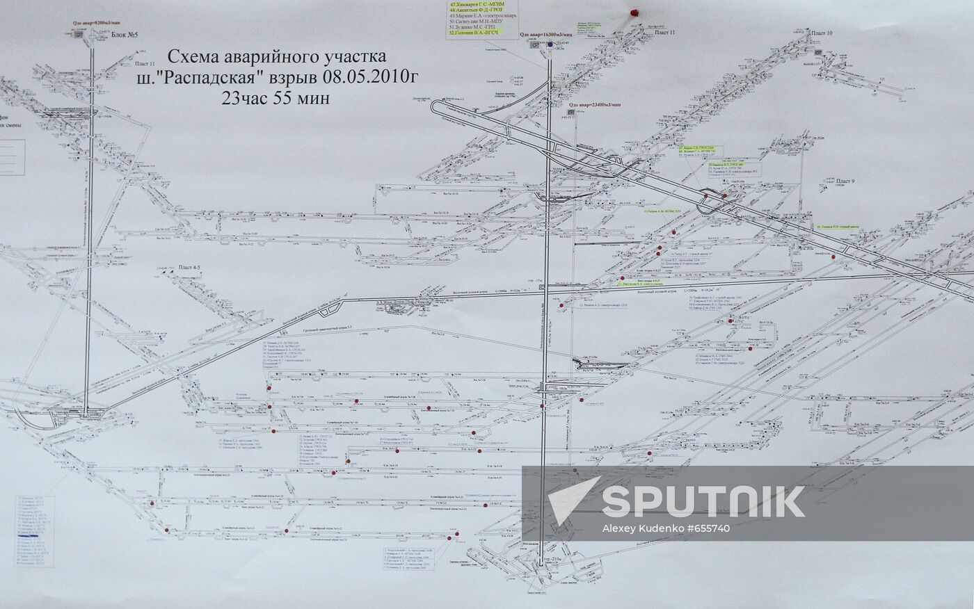 Scheme of the emergency site of the Raspadskaya coal mine