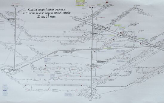 Scheme of the emergency site of the Raspadskaya coal mine